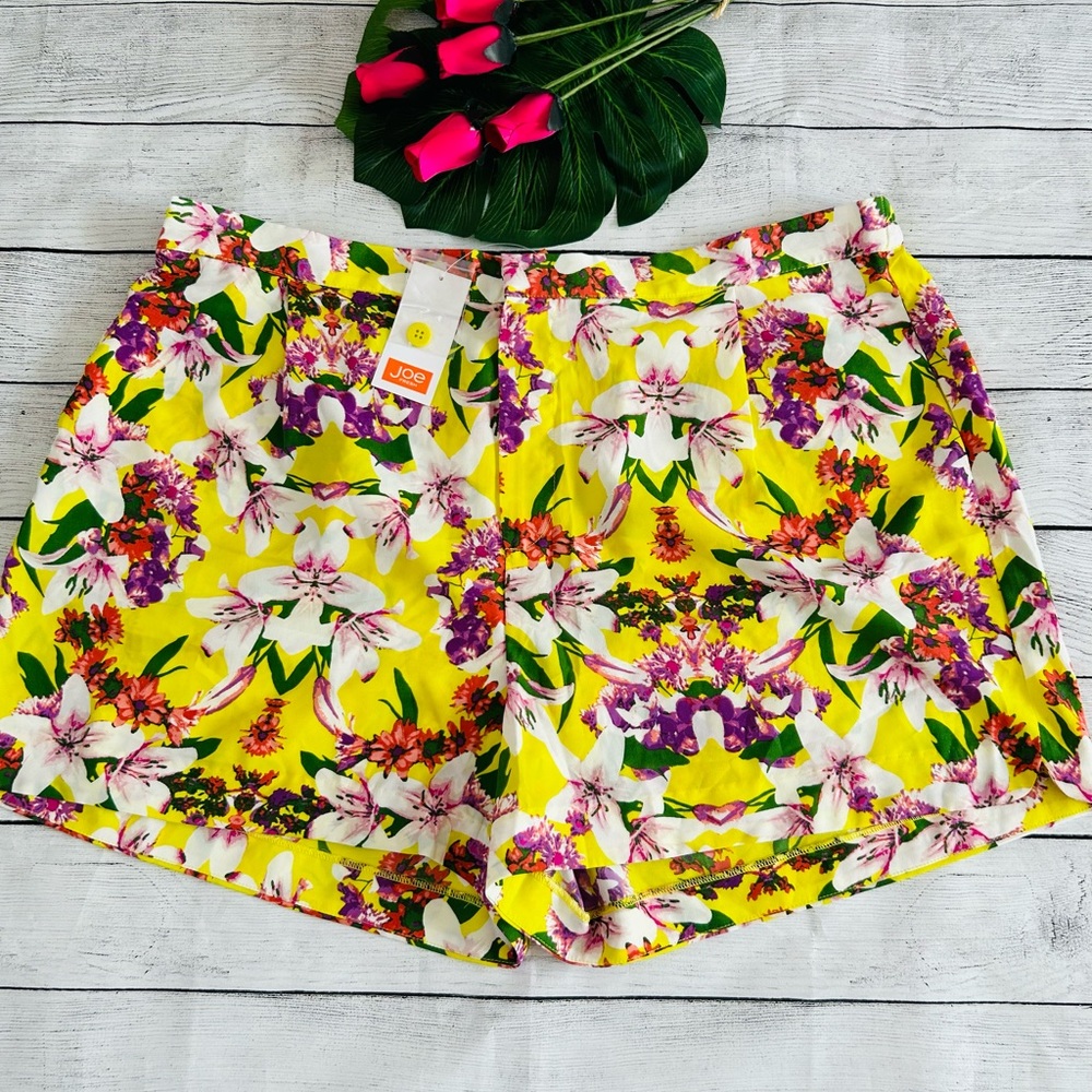 JOE Fresh Women’s Colorful Yellow Soft Floral Print Shorts Size 16